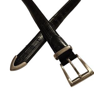 MENS Black Leather Belt with Silver BuckleSz 42"- 46" Roundtree & Yorke Like New